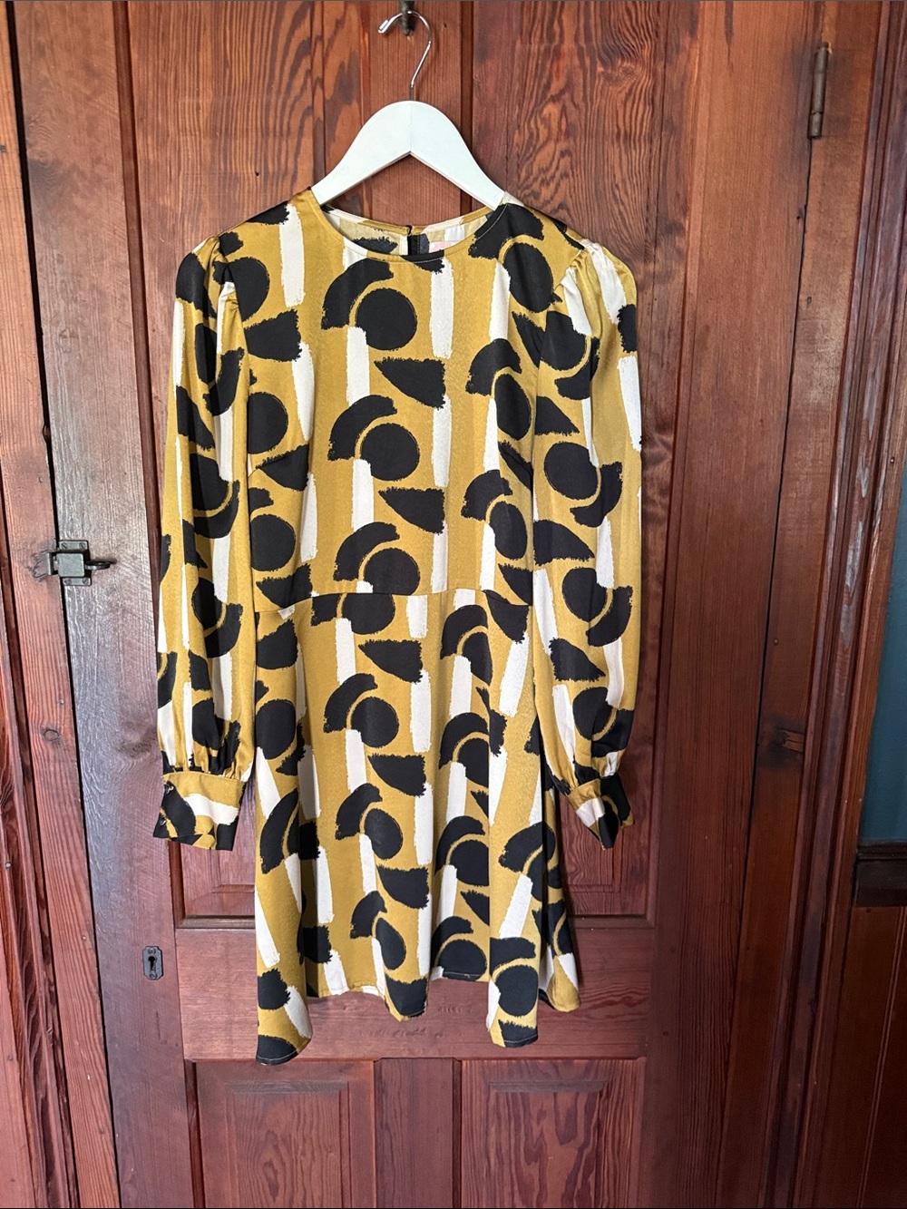 Traffic People Mustard Yellow Black and Cream Abstract Mini Dress